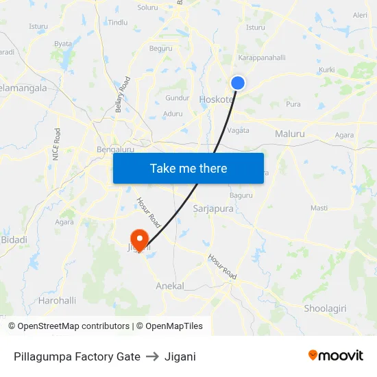 Pillagumpa Factory Gate to Jigani map