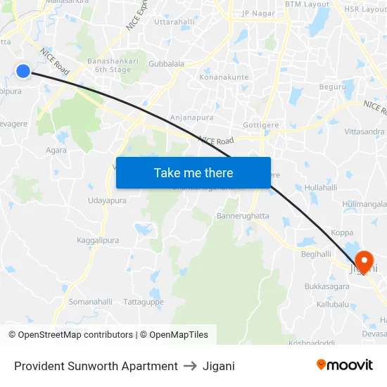 Provident Sunworth Apartment to Jigani map
