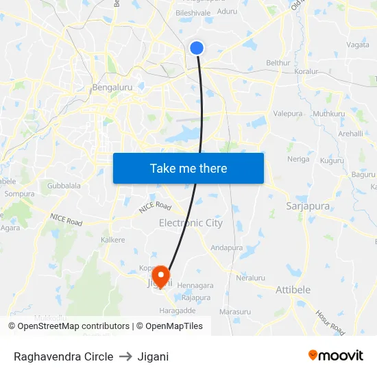 Raghavendra Circle to Jigani map