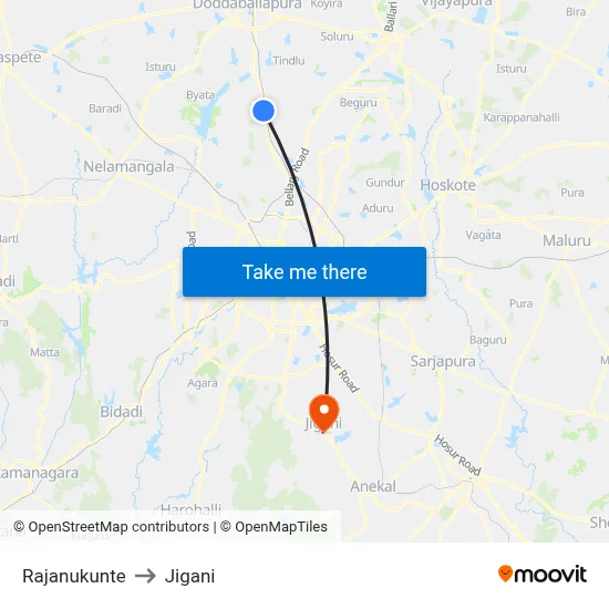 Rajanukunte to Jigani map