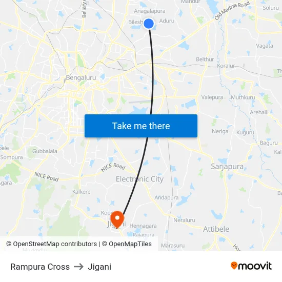 Rampura Cross to Jigani map