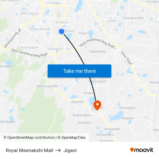 Royal Meenakshi Mall to Jigani map