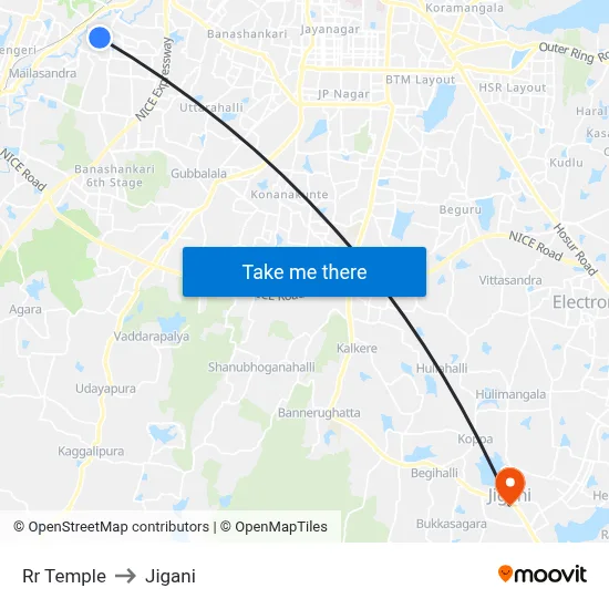 Rr Temple to Jigani map