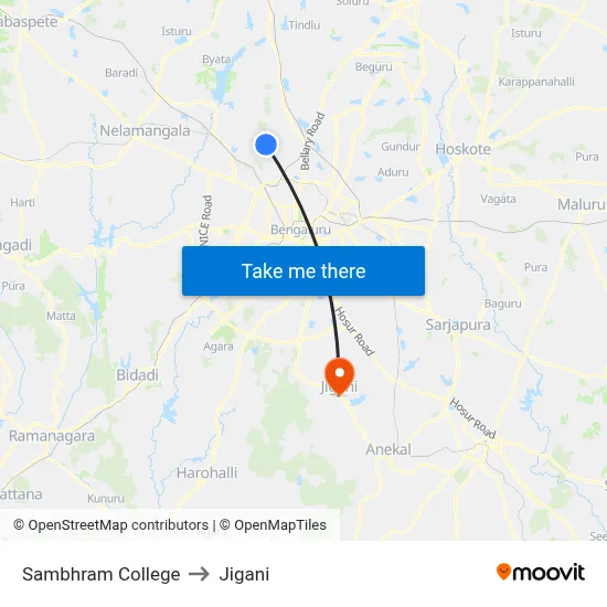 Sambhram College to Jigani map