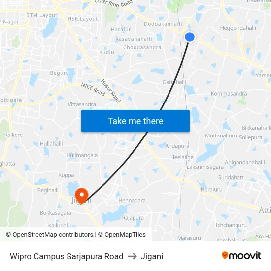 Wipro Campus Sarjapura Road to Jigani map