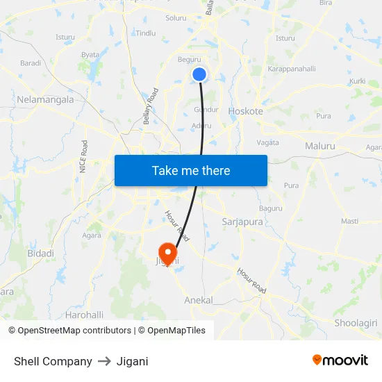 Shell Company to Jigani map