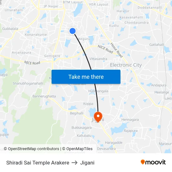Shiradi Sai Temple Arakere to Jigani map