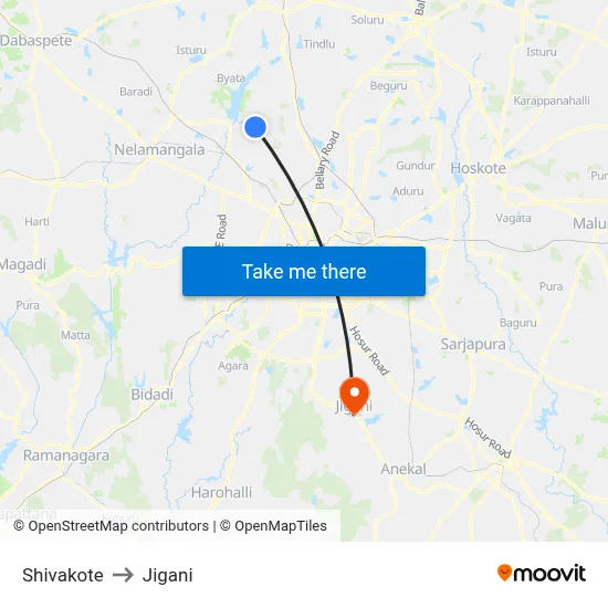 Shivakote to Jigani map