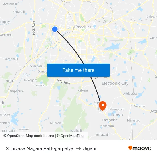 Srinivasa Nagara Pattegarpalya to Jigani map