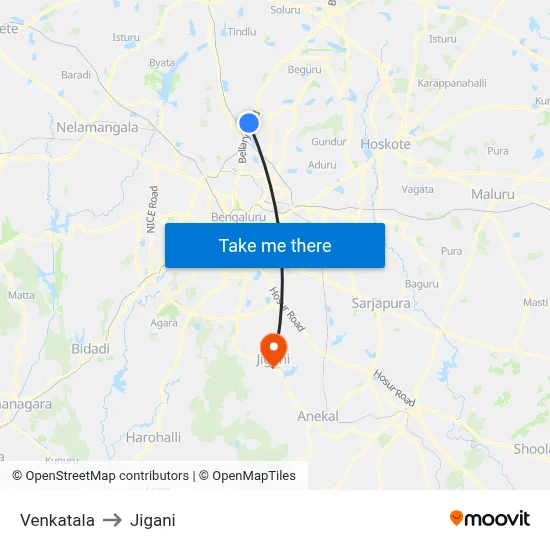 Venkatala to Jigani map