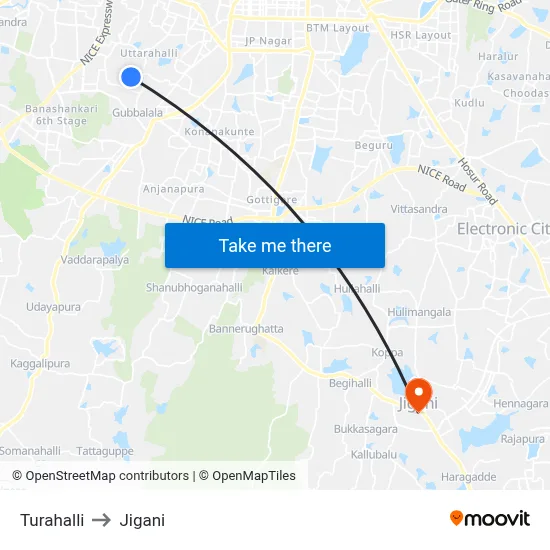 Turahalli to Jigani map