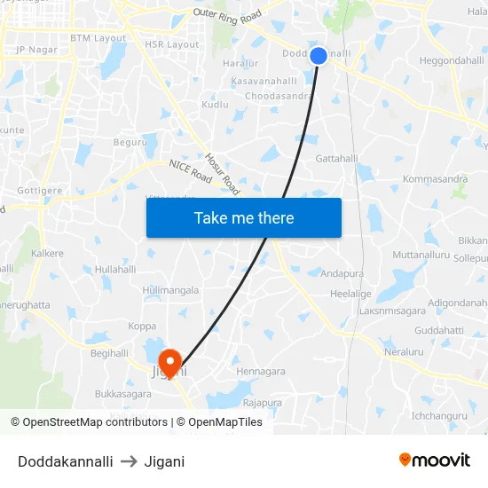 Doddakannalli to Jigani map