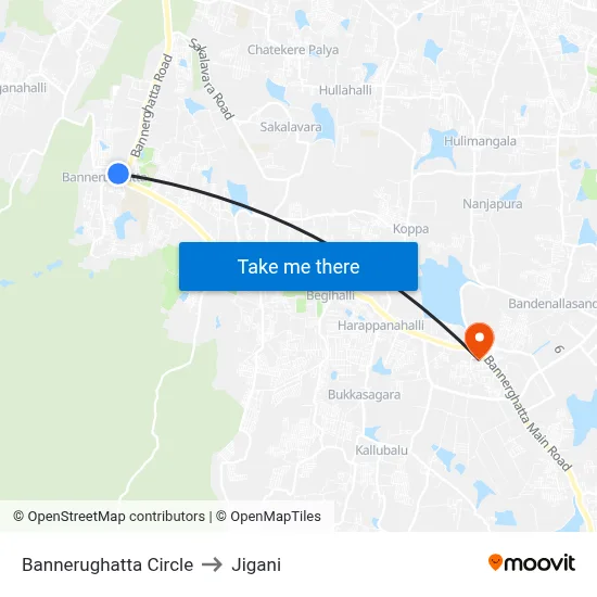Bannerughatta Circle to Jigani map