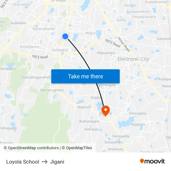 Loyola School to Jigani map