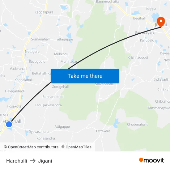 Harohalli to Jigani map