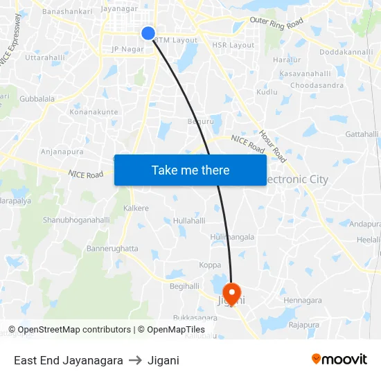 East End Jayanagara to Jigani map