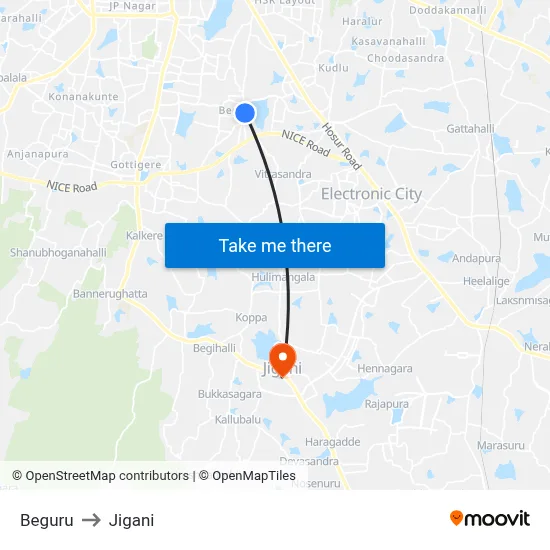 Beguru to Jigani map