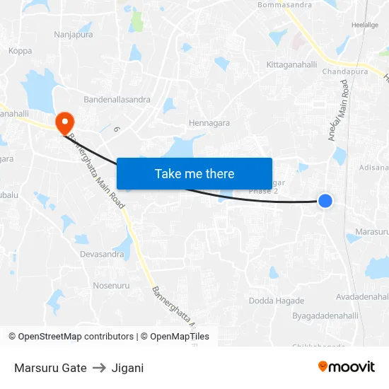 Marsuru Gate to Jigani map