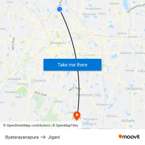 Byatarayanapura to Jigani map