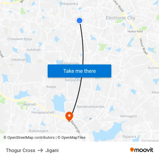 Thogur Cross to Jigani map