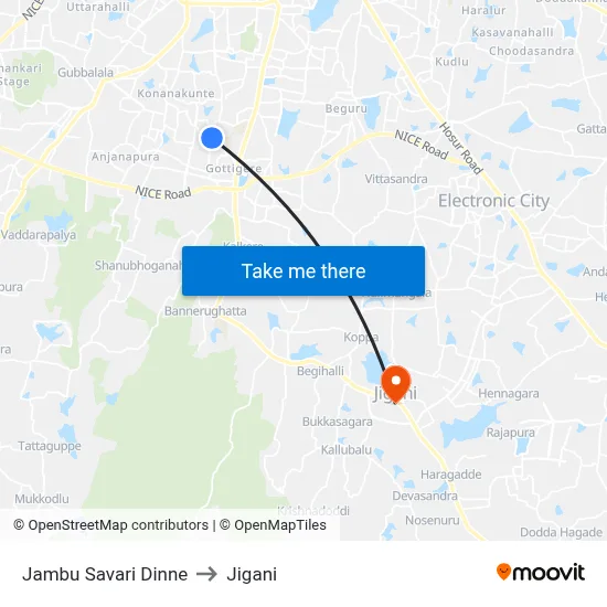 Jambu Savari Dinne to Jigani map