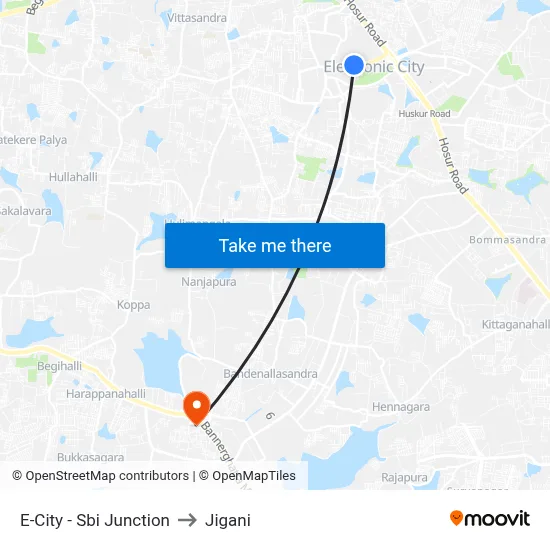 E-City - Sbi Junction to Jigani map