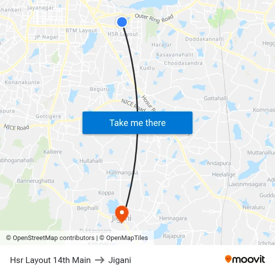 Hsr Layout 14th Main to Jigani map