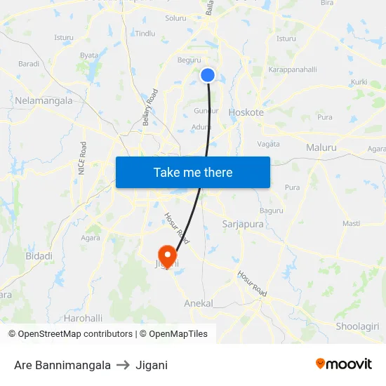 Are Bannimangala to Jigani map