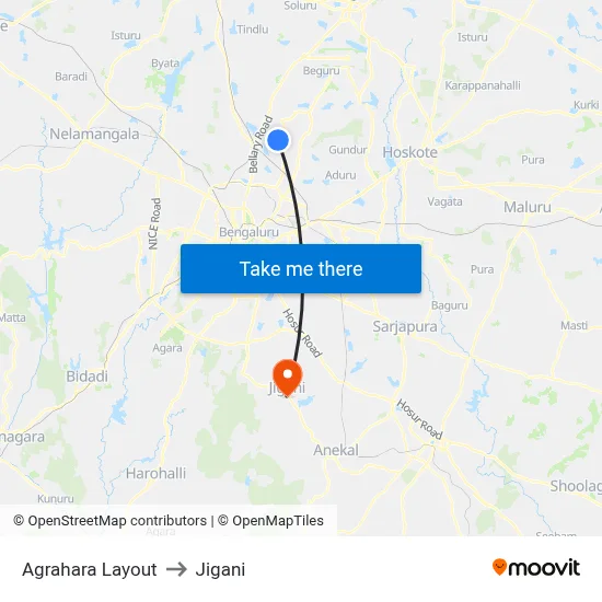 Agrahara Layout to Jigani map