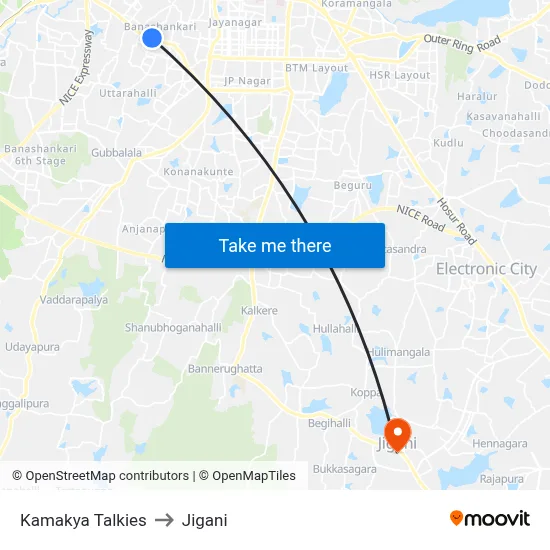 Kamakya Talkies to Jigani map
