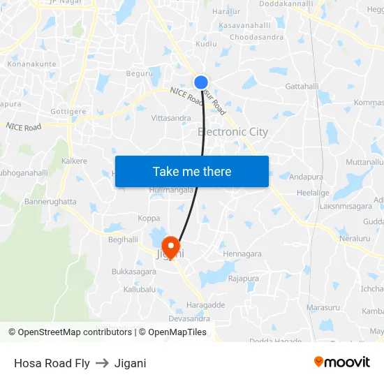 Hosa Road Fly to Jigani map