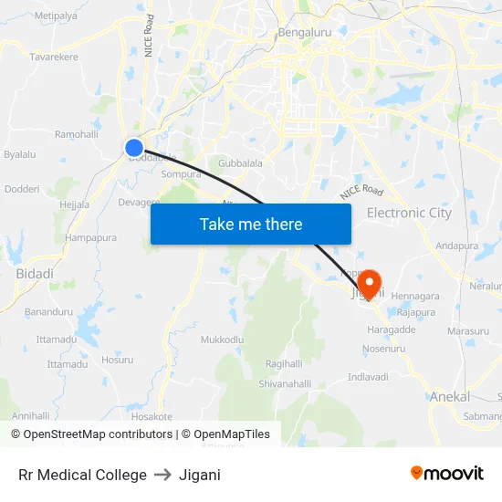 Rr Medical College to Jigani map