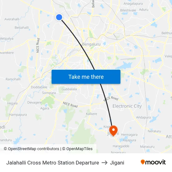 Jalahalli Cross Metro Station Departure to Jigani map