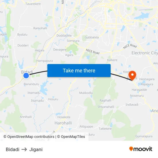 Bidadi to Jigani map