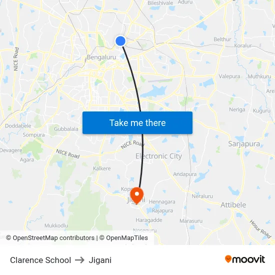 Clarence School to Jigani map