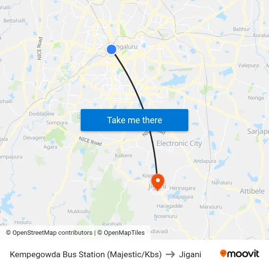Kempegowda Bus Station (Majestic/Kbs) to Jigani map