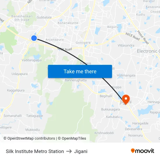 Silk Institute Metro Station to Jigani map