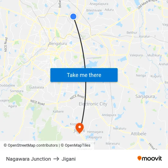 Nagawara Junction to Jigani map