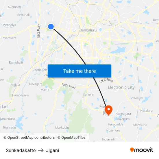 Sunkadakatte to Jigani map