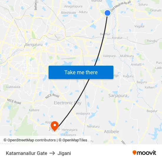 Katamanallur Gate to Jigani map