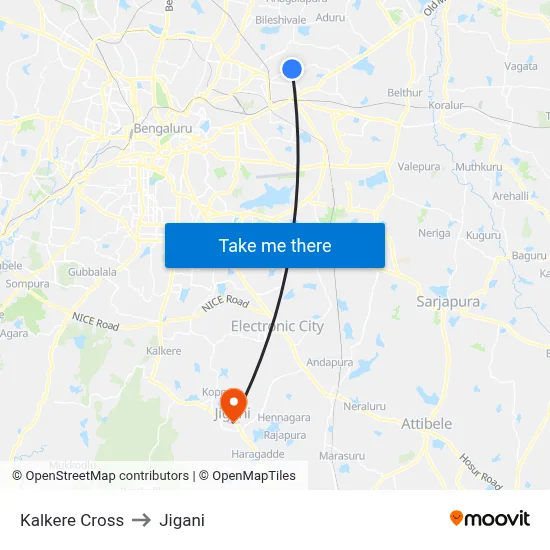 Kalkere Cross to Jigani map