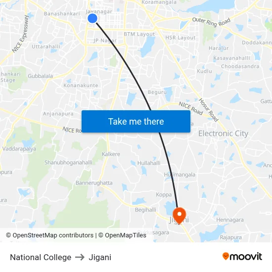 National College to Jigani map