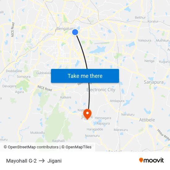 Mayohall G-2 to Jigani map