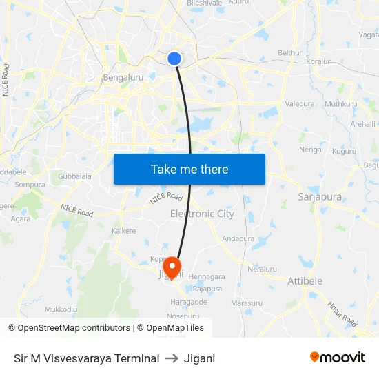 Sir M Visvesvaraya Terminal to Jigani map