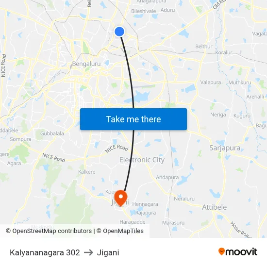 Kalyananagara 302 to Jigani map