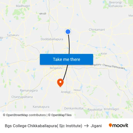 Bgs College Chikkaballapura( Sjc Institute) to Jigani map