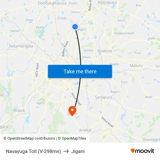 Navayuga Toll (V-298mn) to Jigani map