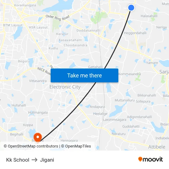 Kk School to Jigani map
