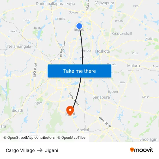 Cargo Village to Jigani map