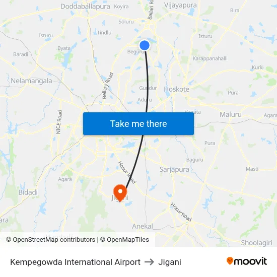 Kempegowda International Airport to Jigani map
